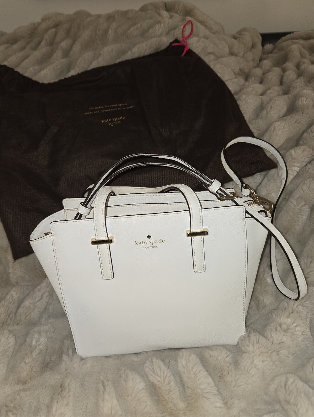Kate Spade White Leather Top-Handle Satchel with Gold Hardware